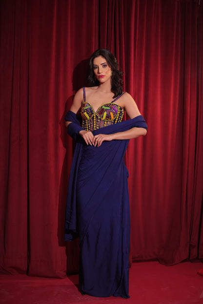 Midnight Mosaic Corset Saree