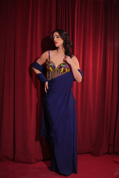 Midnight Mosaic Corset Saree