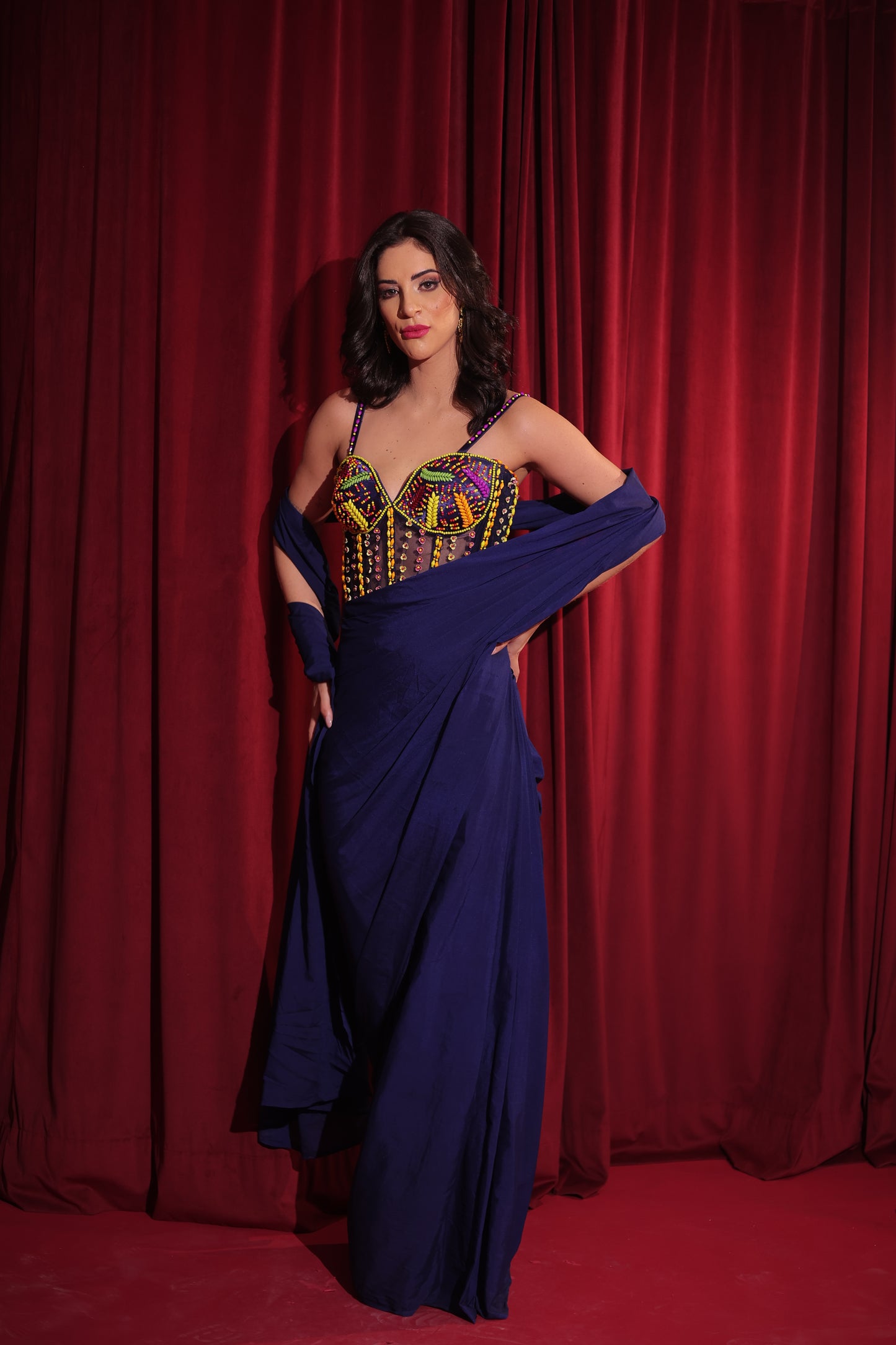 Midnight Mosaic Corset Saree