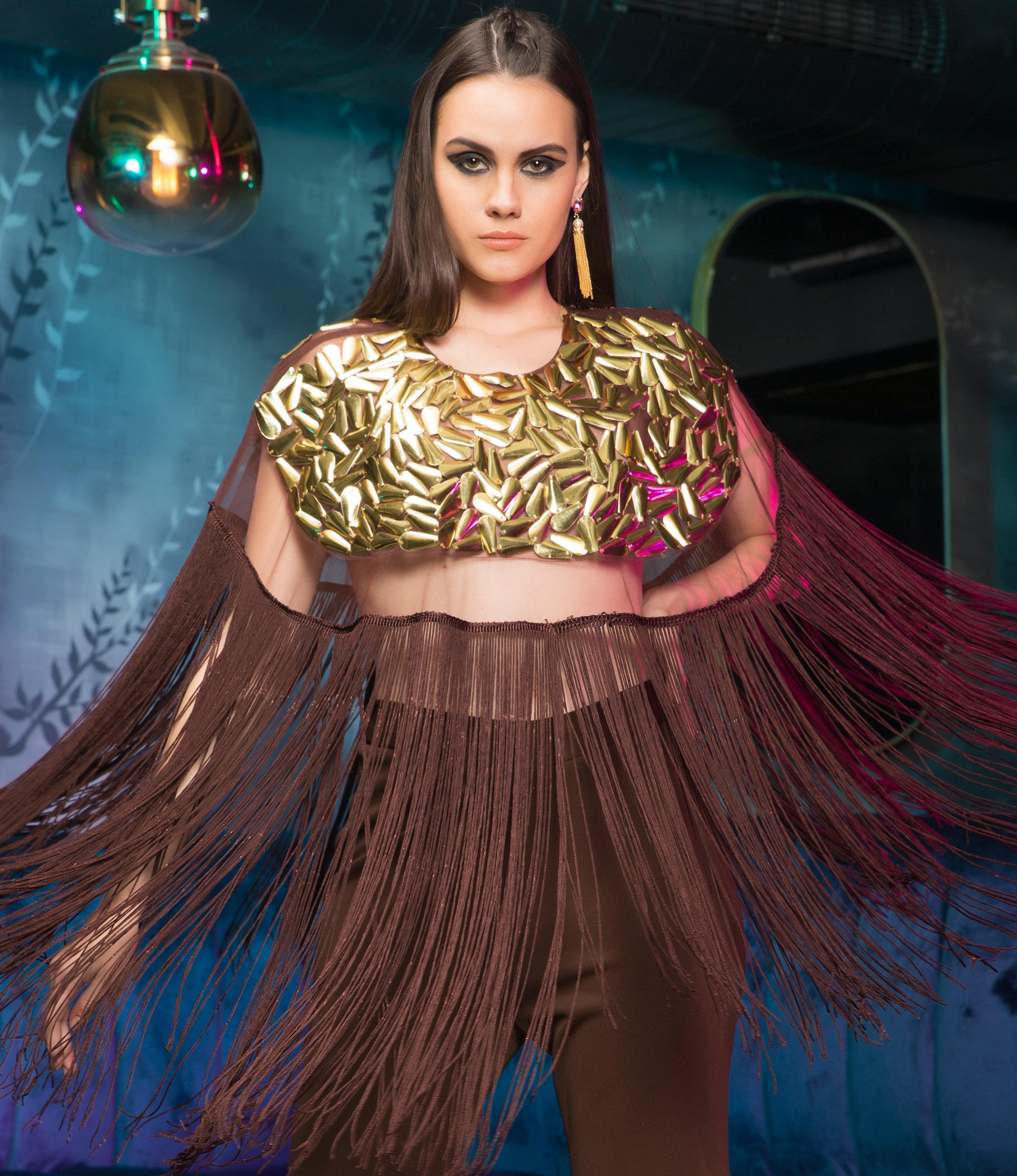 GOLD EMBELLISHED CAPE PANTSET