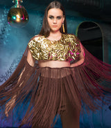 GOLD EMBELLISHED CAPE PANTSET
