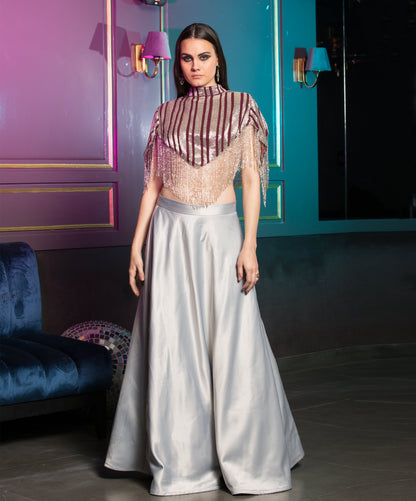 Sequin Embellished Cape Set