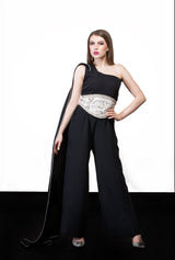 BLACK NIGHT JUMPSUIT WITH METALLIC BELT