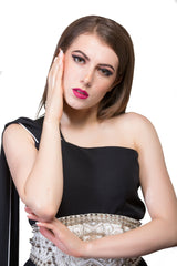 BLACK NIGHT JUMPSUIT WITH METALLIC BELT