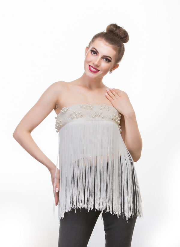 WHITE FRINGE TOP